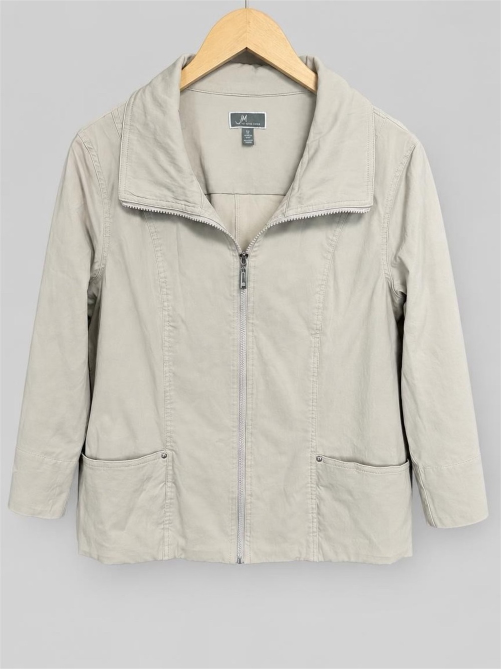 JM Collection Neutral Beige Zip-Up Utility Jacket
